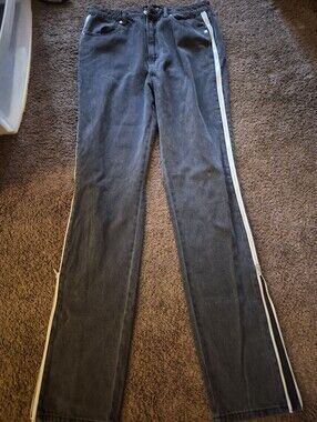 Fashion Nova Black Wide Leg Jeans with White Side Zips